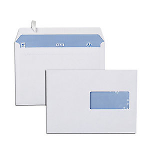 RAJA Enveloppe blanche Premium C5 162 x 229 mm 100g avec fenêtre fermeture bande auto-adhésive - Boîte de 500