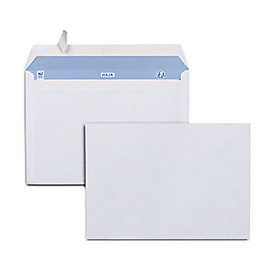 RAJA Enveloppe blanche Premium C5 162 x 229 mm 100g sans fenêtre fermeture bande auto-adhésive - Boîte de 500