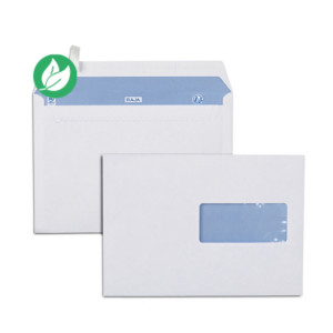 RAJA Enveloppe blanche Premium C5 162 x 229 mm 90g fenêtre 45 x 100 mm - autocollante bande protectrice - Lot de 500