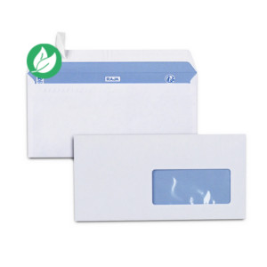 RAJA Enveloppe blanche Premium DL 110 x 220 mm 100g fenêtre 45 x 100 mm - autocollante bande protectrice - Lot de 500