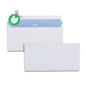 RAJA Enveloppe blanche Premium DL 110 x 220 mm 100g sans fenêtre - autocollante bande protectrice - Lot de 500