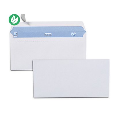 RAJA Enveloppe blanche Premium DL 110 x 220 mm 100g sans fenêtre - autocollante bande protectrice - Lot de 500