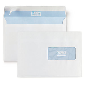 RAJA Enveloppe extra-blanche C5 162 x 229 mm 80g avec fenêtre 45 x 100 mm fermeture bande auto-adhésive - Boîte de 500