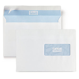 RAJA Enveloppe extra-blanche C5 162 x 229 mm 80g avec fenêtre 45 x 100 mm fermeture bande auto-adhésive - Boîte de 500 RAJA Enveloppe extra-blanche C5 162 x 229 mm 80g avec fenêtre 45 x 100 mm fermeture bande auto-adhésive - Boîte de 500