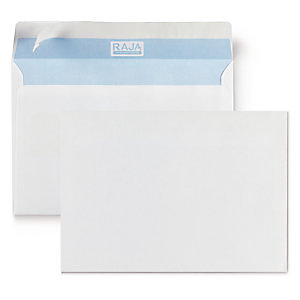 RAJA Enveloppe extra-blanche C5 162 x 229 mm 80g sans fenêtre fermeture bande auto-adhésive - Boîte de 500