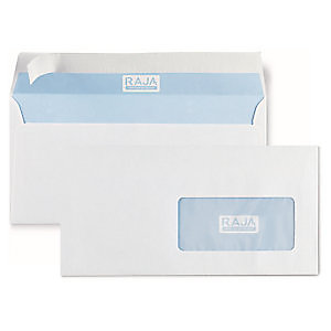 RAJA Enveloppe extra-blanche DL 110 x 220 mm 80g avec fenêtre 45 x 100 mm bande autoadhésive - Boîte de 500