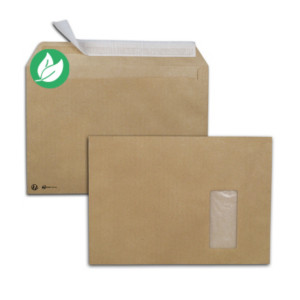 RAJA Enveloppe Premium kraft brun C4 229 x 324 mm 90g fenêtre 50 x 100 mm - autocollante bande protectrice - Lot de 250