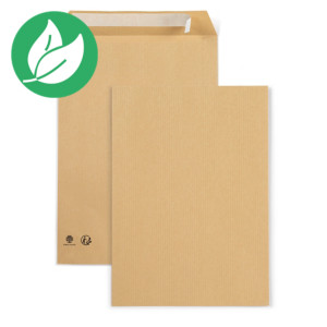 RAJA Enveloppe recyclée kraft brun C4 229 x 324 mm 90g sans fenêtre fermeture bande auto-adhésive - Boîte de 250