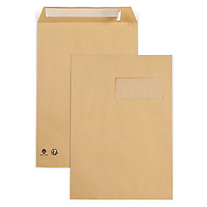 RAJA Enveloppe recyclée kraft brun C4 - 229 x 324 mm 90g avec fenêtre fermeture bande auto-adhésive - Boîte de 250 RAJA Enveloppe recyclée kraft brun C4 - 229 x 324 mm 90g avec fenêtre fermeture bande auto-adhésive - Boîte de 250