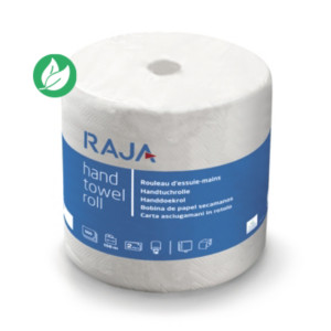 RAJA Essuie-mains en papier double épaisseur - 500 feuilles prédécoupées gauffrées - Bobine maxi de 152 m RAJA Essuie-mains en papier double épaisseur - 500 feuilles prédécoupées gauffrées - Bobine maxi de 152 m