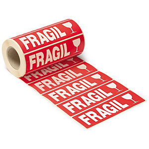 RAJA Etiquetas para señalización de envíos, FRAGIL, 165 x 55 mm, Rollo 500 unid