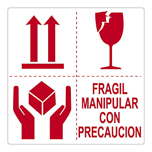 RAJA Etiquetas para señalización de envíos, FRAGIL MANIPULAR CON PRECAUCIÓN, 100 x 100 mm, Rollo 500 unid RAJA Etiquetas para señalización de envíos, FRAGIL MANIPULAR CON PRECAUCIÓN, 100 x 100 mm, Rollo 500 unid