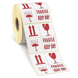 RAJA Etiquetas para señalización de envíos, FRAGILE / KEEP DRY, 100 x 100 mm, Rollo 500 unid RAJA Etiquetas para señalización de envíos, FRAGILE / KEEP DRY, 100 x 100 mm, Rollo 500 unid