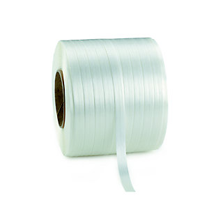 RAJA Feuillard de cerclage en Textile fil à fil Blanc - Bobine  L.200 m - En boîte distributrice + 1 tendeur-coupeur + 80 boucles acier galvanisé