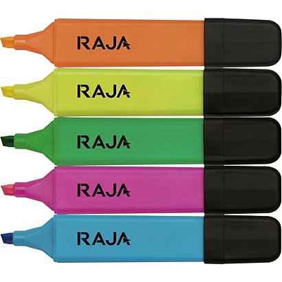 RAJA Hype! Marcador fluorescente, punta biselada, 1 mm-5 mm, Amarillo, Rosa, Verde, Naranja y Azul