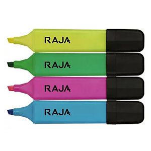 RAJA Marcador fluorescente, punta biselada, 1 mm-5 mm, Amarillo, Rosa, Verde y Azul