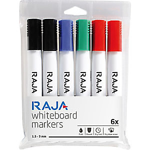 RAJA Marqueur effaçable tableau blanc pointe ogive 1,5 - 3 mm coloris assortis - paquet 6 unités