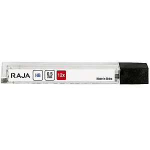 RAJA Minas de recambio para portaminas, HB, 0,5 mm, estuche de 12 RAJA Minas de recambio para portaminas, HB, 0,5 mm, estuche de 12
