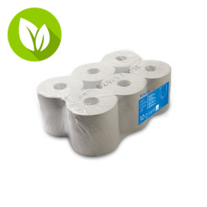 RAJA Mini Jumbo Rollo de papel higiénico, 2 capas, 524 hojas, 90 mm, blanco
