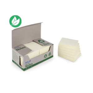 RAJA Notes repositionnables 100% recyclées 38 x 51 mm - Jaune Pastel - Lot 12 blocs de 100 feuilles