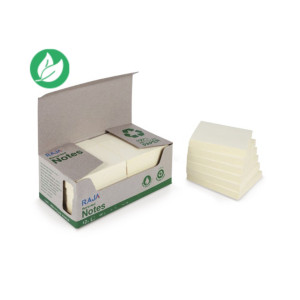 RAJA Notes repositionnables 100% recyclées 38 x 51 mm - Jaune Pastel - Lot 12 blocs de 100 feuilles RAJA Notes repositionnables 100% recyclées 38 x 51 mm - Jaune Pastel - Lot 12 blocs de 100 feuilles
