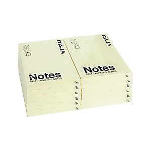 RAJA Notes repositionnables 51 x 76 mm - Jaune pastel - Lot de 12 blocs de 100 feuilles