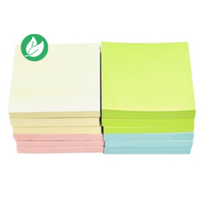 RAJA Notes repositionnables sticky 100% recyclées 76 x 76 mm - Jaune Pastel - Lot 12 blocs de 100 feuilles RAJA Notes repositionnables sticky 100% recyclées 76 x 76 mm - Jaune Pastel - Lot 12 blocs de 100 feuilles