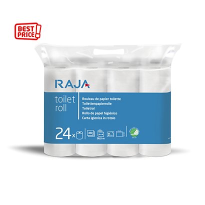 RAJA Papier toilette double épaisseur gaufré  94 mm Blanc -  24 rouleaux de 350 feuilles