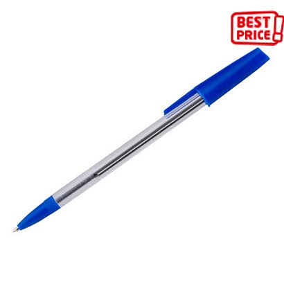 RAJA Penna a sfera con cappuccio Stick, Tratto 0,7 mm, Fusto in plastica traslucido, Inchiostro blu (confezione 50 pezzi)