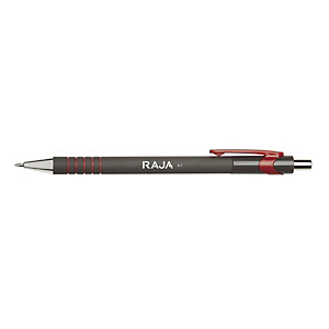 RAJA Penna a sfera a scatto PostScript, Tratto 0,7 mm, Fusto gommato nero con grip, Inchiostro rosso (confezione 12 pezzi)