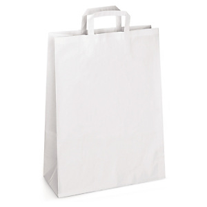 RAJA plain white paper carrier bags with folded handles, 270x370x120mm, pack of 250 RAJA plain white paper carrier bags with folded handles, 270x370x120mm, pack of 250