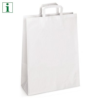 RAJA plain white paper carrier bags with folded handles, 450x490x150mm, pack of 100