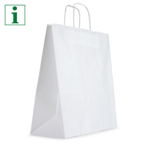 RAJA plain white paper carrier bags with twisted handles