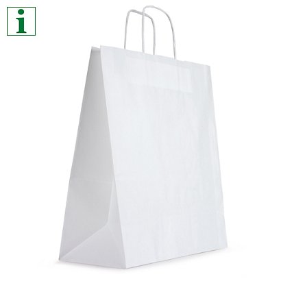 RAJA plain white paper carrier bags with twisted handles