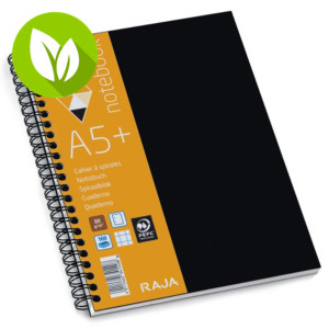 RAJA Plus Cuaderno, A5+, cuadriculado, 80 hojas, cubierta de polipropileno, color negro