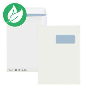 RAJA Pochette administrative recyclée blanche 229 x 324 mm 90g avec fenêtre 50 x 110 mm - Bande autoadhésive