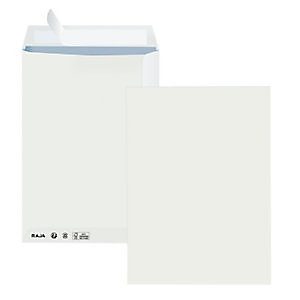 RAJA Pochette administrative recyclée blanche 229 x 324 mm 90g sans fenêtre - Bande autoadhésive (boîte de 250)