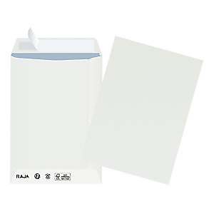 RAJA Pochette administrative recyclée blanche format C5 162 x 229 mm 90g sans fenêtre - Bande autoadhésive - Boîte de 500 RAJA Pochette administrative recyclée blanche format C5 162 x 229 mm 90g sans fenêtre - Bande autoadhésive - Boîte de 500