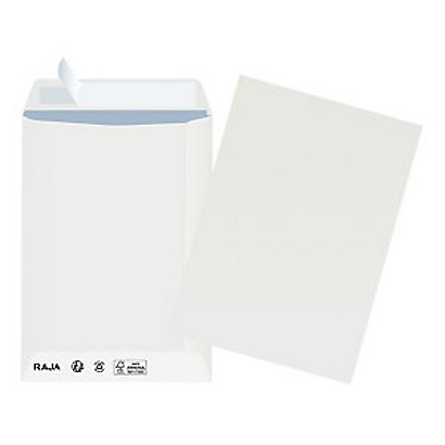 RAJA Pochette administrative recyclée blanche format C5 162 x 229 mm  90g sans fenêtre - Bande autoadhésive - Boîte de 500