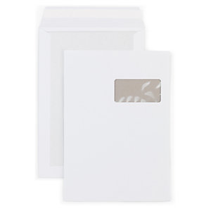 RAJA Pochette blanche C4 229 x 324 mm 120g dos carton fenêtre 50 x 100 mm - autocollante bande protectrice - Lot de 100
