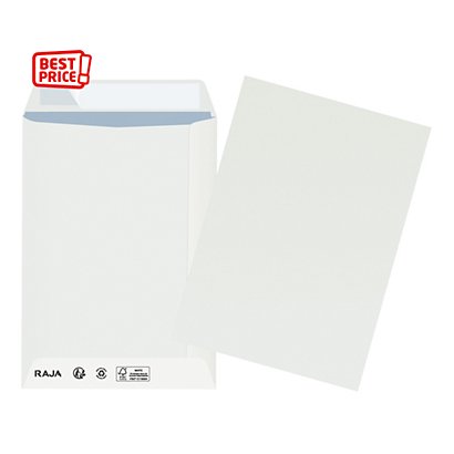 RAJA Pochette blanche C5 162 x 229 mm 90g sans fenêtre - autocollante bande protectrice - Lot de 500