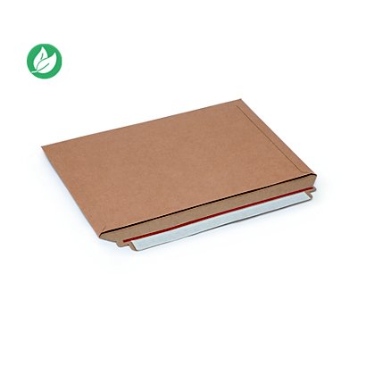 RAJA Pochette carton plat brun autocollante bande protectrice - 33,4 x 23,4 cm - Lot de 100