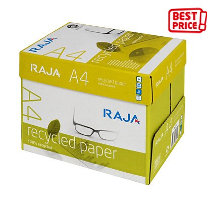 RAJA Recycled Carta per fotocopie e stampanti A4, Riciclata 100%, 80 g/m², Bianco (confezione 5 risme) - 1