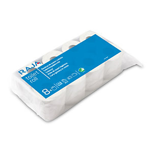 RAJA Rollo de papel higiénico estándar, 2 capas, 180 hojas, en relieve, 94 mm, blanco