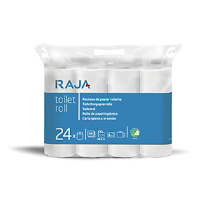 RAJA Rollo de papel higiénico estándar, 2 capas, 350 hojas, en relieve, 94 mm, blanco RAJA Rollo de papel higiénico estándar, 2 capas, 350 hojas, en relieve, 94 mm, blanco