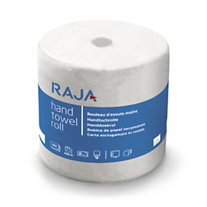 RAJA Rollo de toallitas de papel, 2 capas, 500 hojas, en relieve, 234 mm, blanco RAJA Rollo de toallitas de papel, 2 capas, 500 hojas, en relieve, 234 mm, blanco