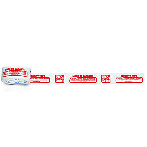 RAJA Ruban d'emballage imprimé ''Bande de Garantie'' en polypropylène 28 microns 50 mm x 100 m - Blanc texte rouge  - lot de 6