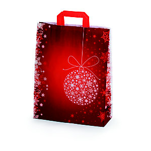 RAJA Sac cadeau Noël à poignées plates - soufflets latéraux 13 cm - 32 x 41 - Rouge et or