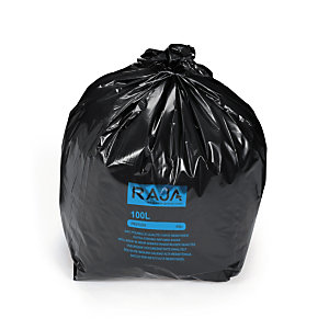 RAJA Sac poubelle 100 L noir pour déchets courants en plastique recyclé 45 microns diamètre 52,2 x H.95 cm