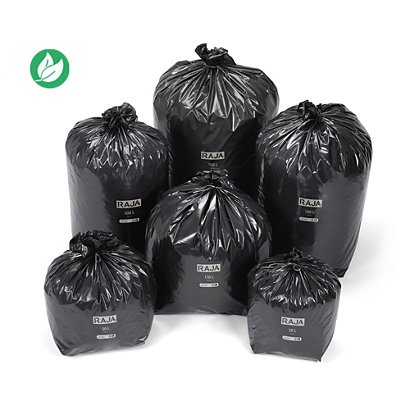 RAJA Sac poubelle 110L noir recyclé extra-forte résistance - Lot de 200 sacs